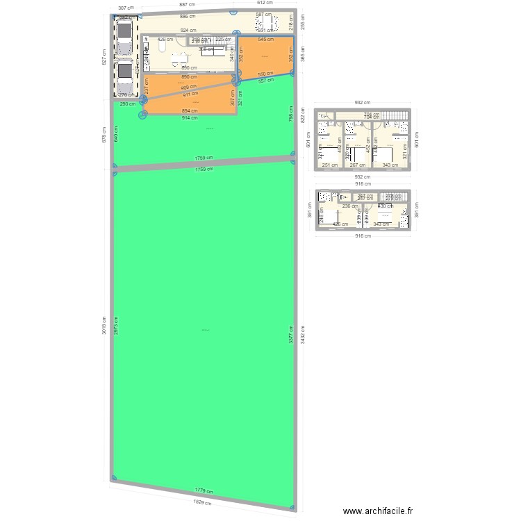 entre deux. Plan de 18 pièces et 871 m2