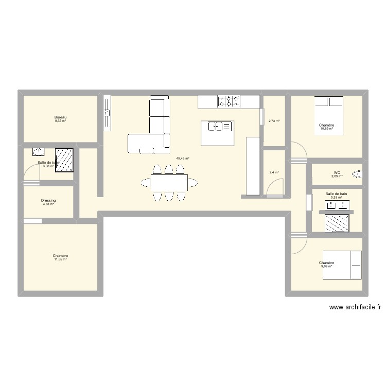 plan 2. Plan de 11 pièces et 110 m2