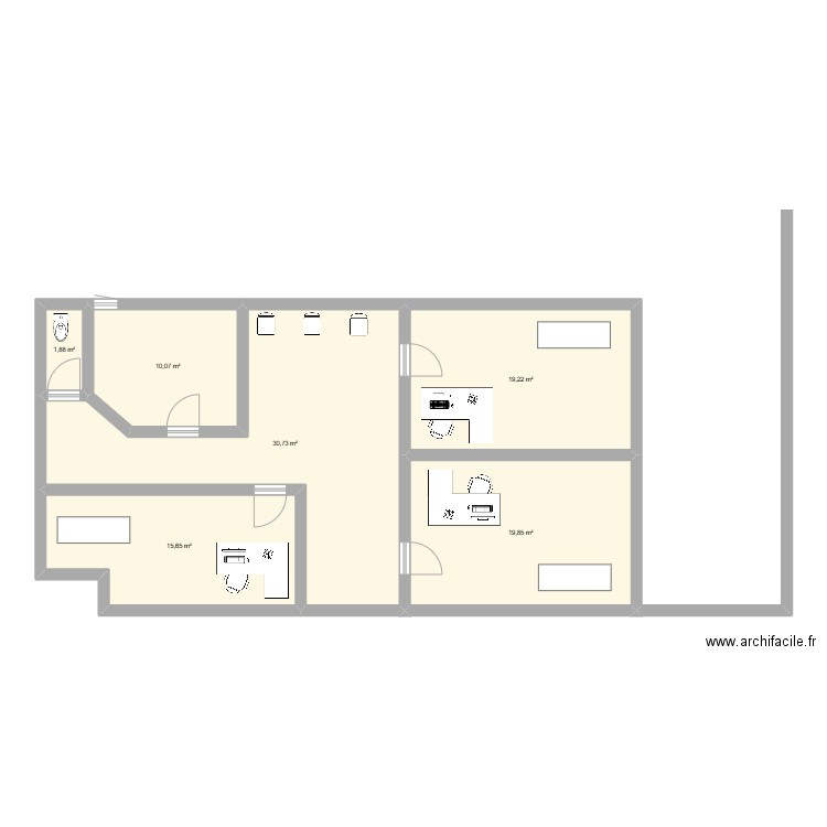 N°2. Plan de 6 pièces et 97 m2