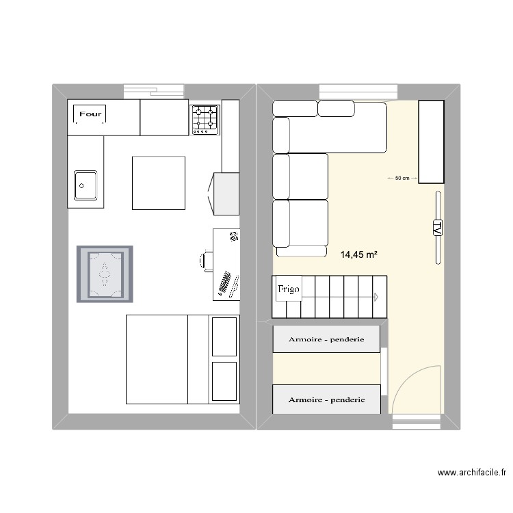 Plan R1 new home. Plan de 2 pièces et 29 m2