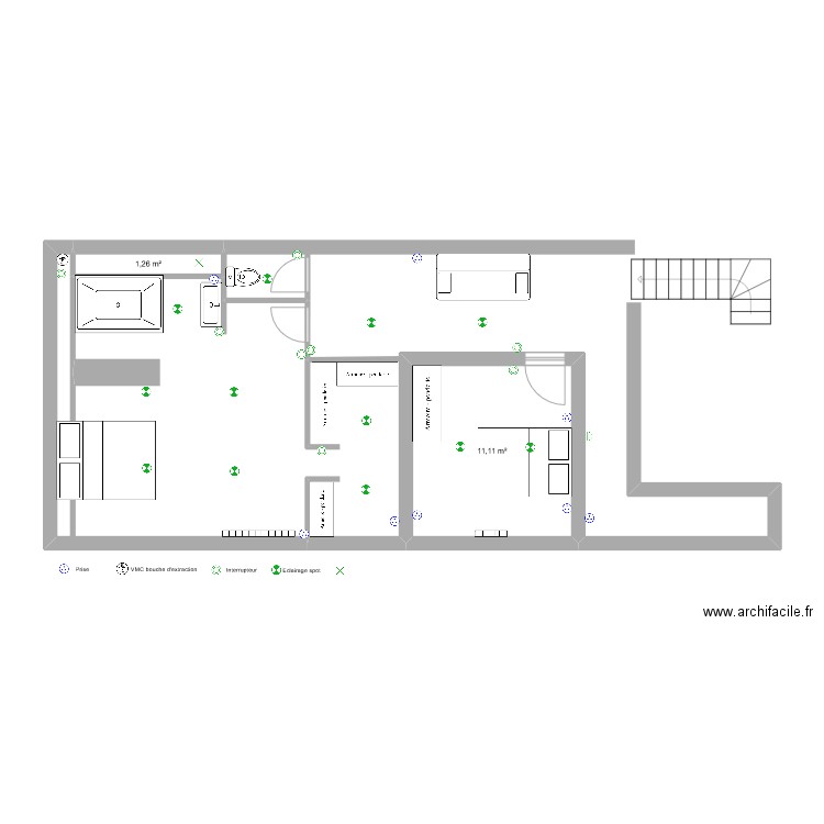 Etage 2 Chambres NVX. Plan de 2 pièces et 12 m2