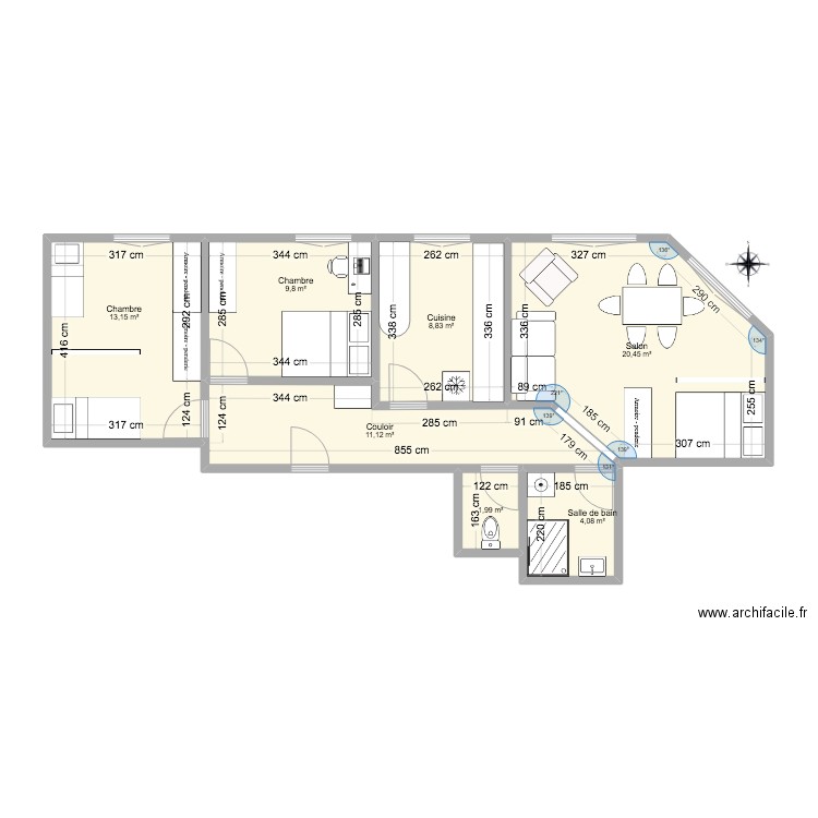 150 Lacassagne. Plan de 7 pièces et 69 m2