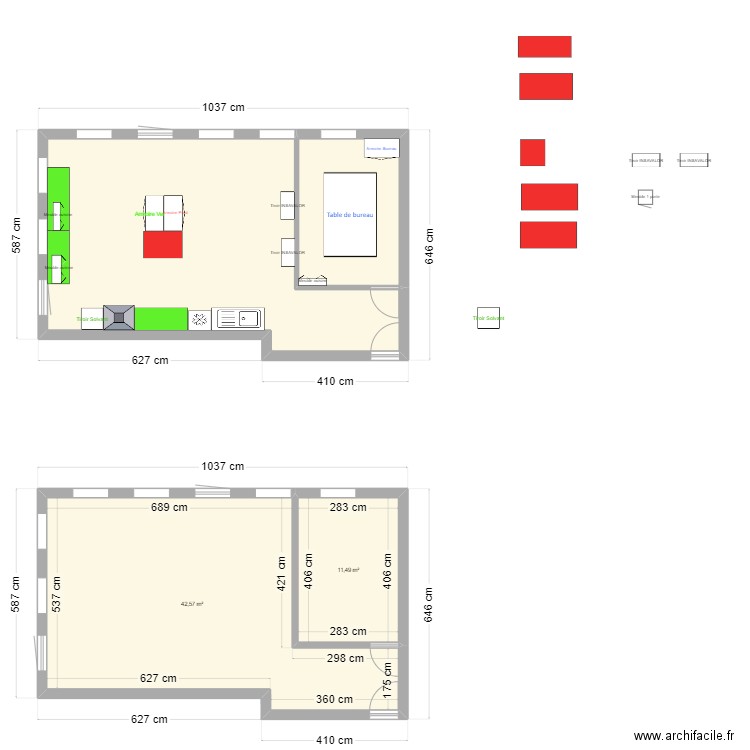 Bureau IV final. Plan de 4 pièces et 108 m2