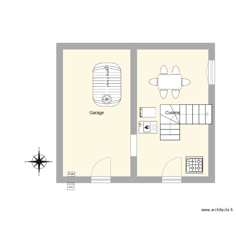 rdc ravier. Plan de 2 pièces et 30 m2