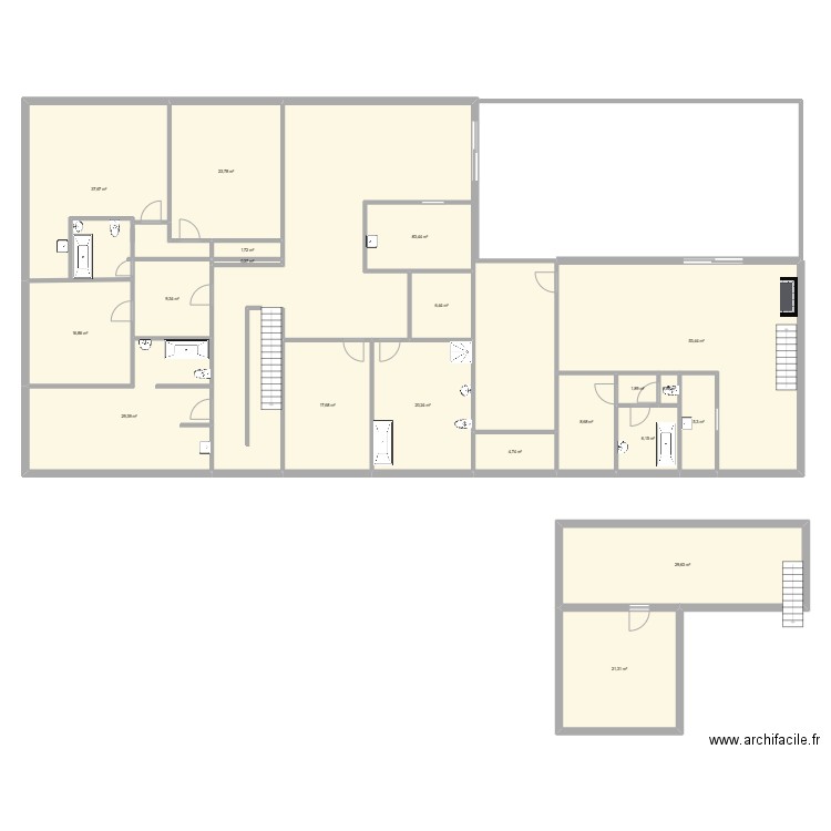 ferme. Plan de 20 pièces et 307 m2