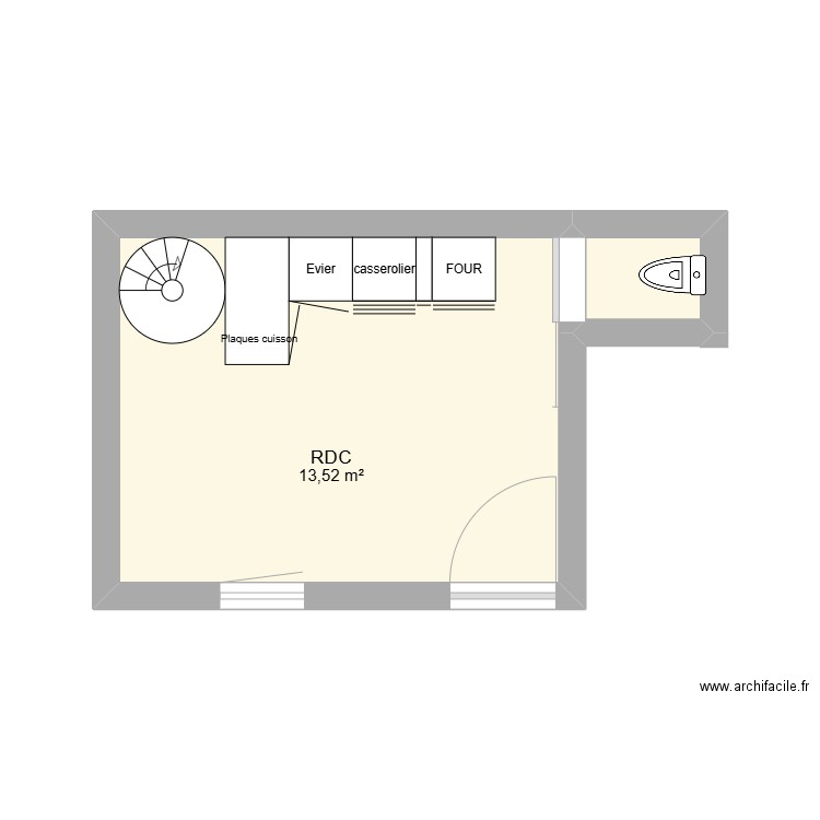 MATHELIN RODIER RDC. Plan de 2 pièces et 14 m2