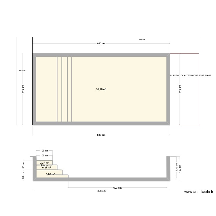 plan piscine 8 x4. Plan de 4 pièces et 33 m2