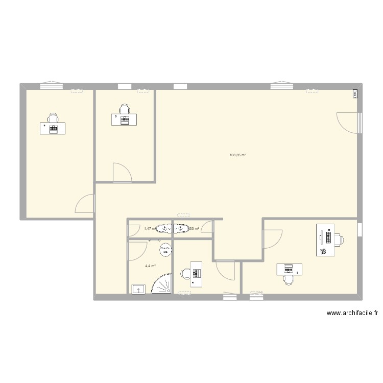 Bureaux SPRENE. Plan de 4 pièces et 124 m2