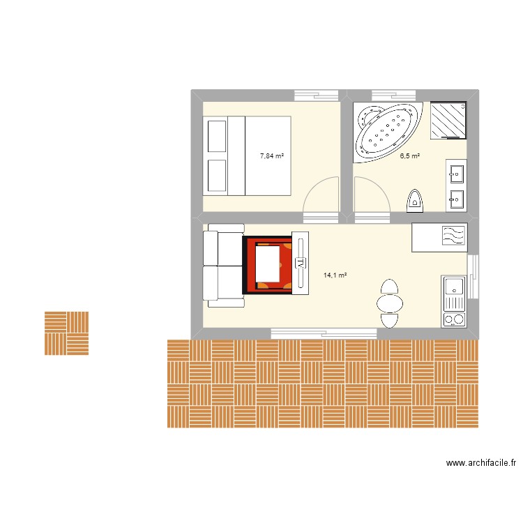 plan maison touristique amoureux. Plan de 3 pièces et 28 m2