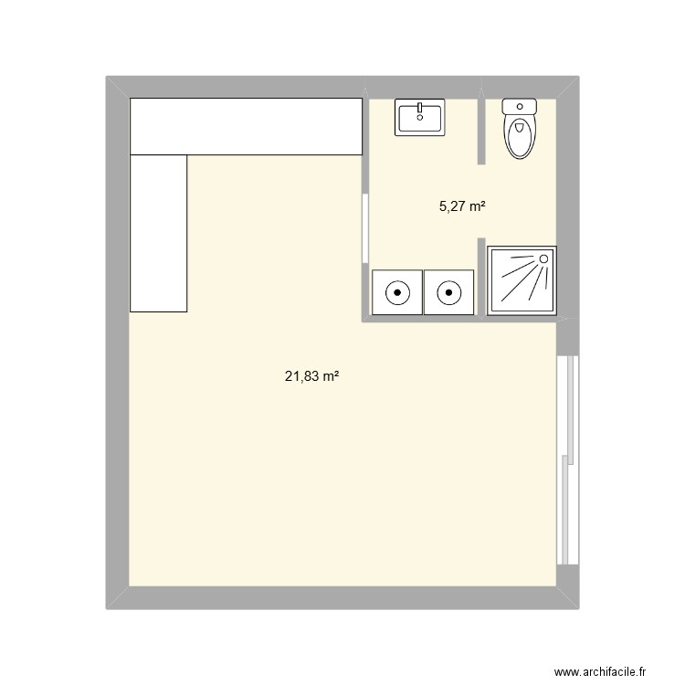 fleurs 2. Plan de 2 pièces et 27 m2