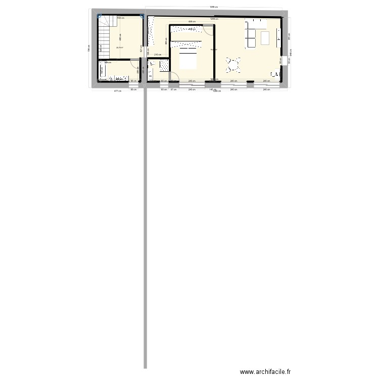 Erce en Lamę. Plan de 2 pièces et 101 m2