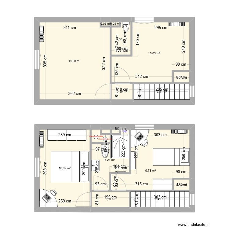 Chanturgue etage V2. Plan de 17 pièces et 59 m2