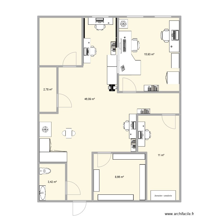 bureau rdc. Plan de 6 pièces et 88 m2