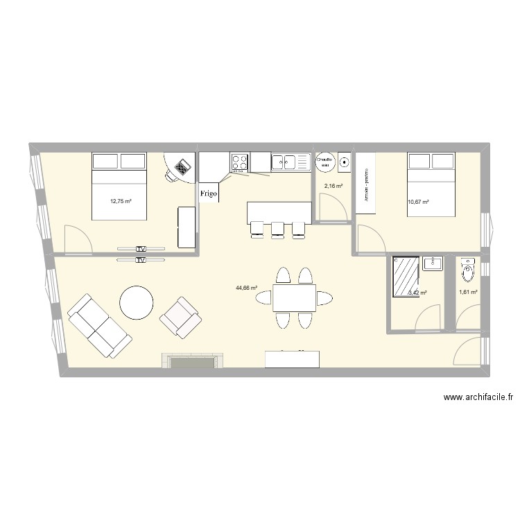 projet. Plan de 6 pièces et 75 m2