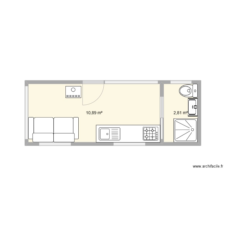 Tiny1. Plan de 2 pièces et 14 m2