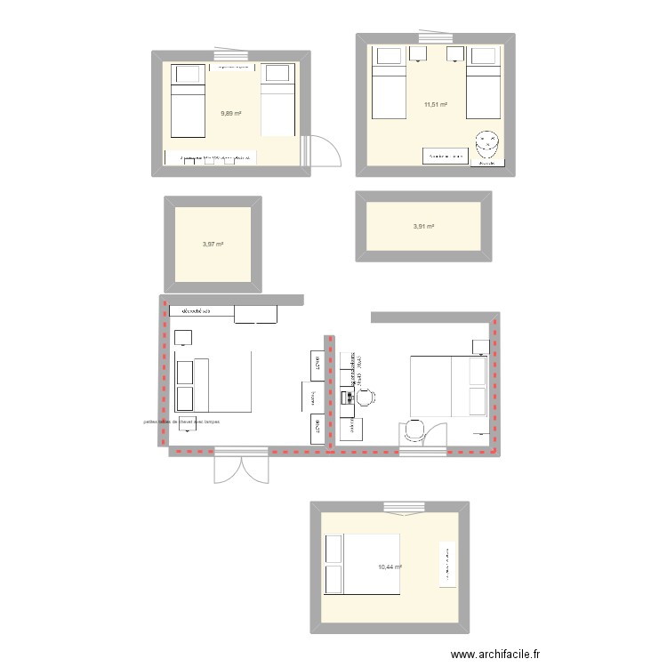 Mesange. Plan de 5 pièces et 40 m2