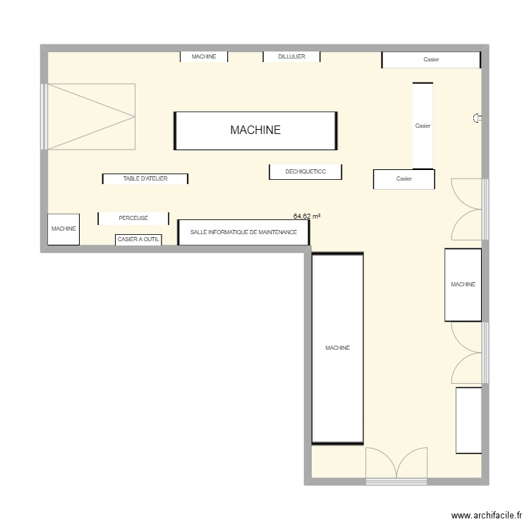 Atelier de maintenance. Plan de 1 pièce et 65 m2