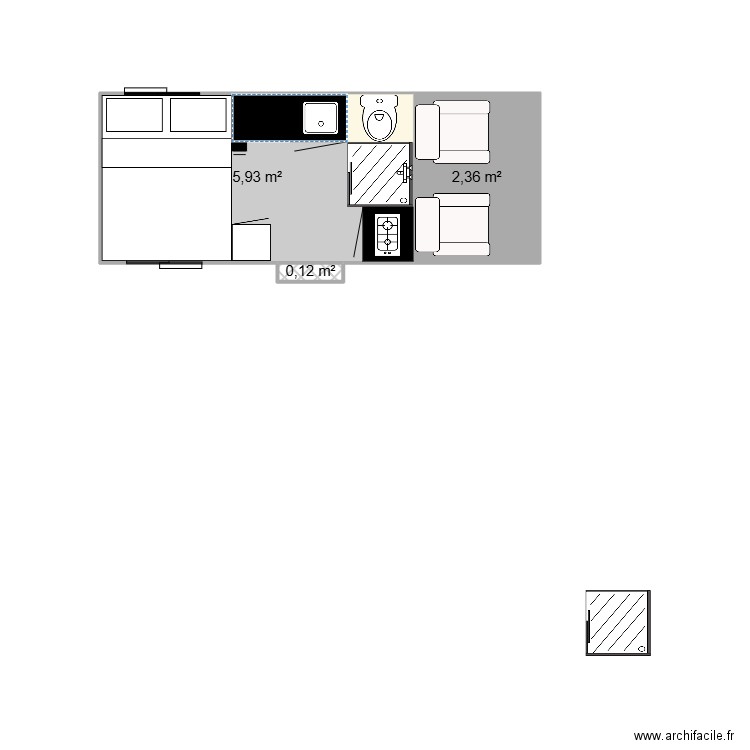 PLAN 1 VAN. Plan de 3 pièces et 8 m2