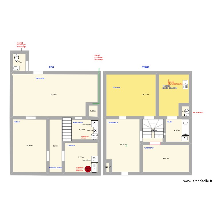 MAISON - plomberie. Plan de 14 pièces et 118 m2