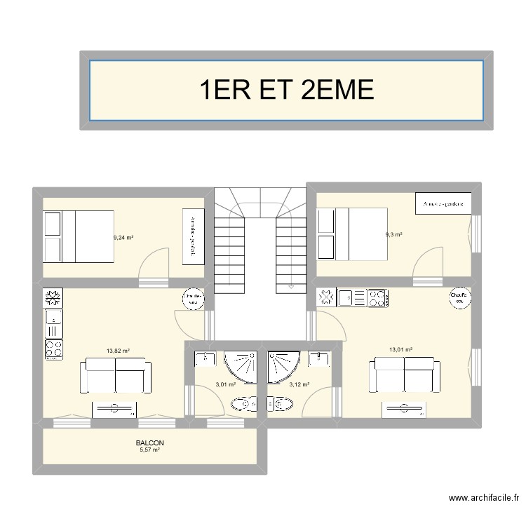 1ER. Plan de 8 pièces et 74 m2