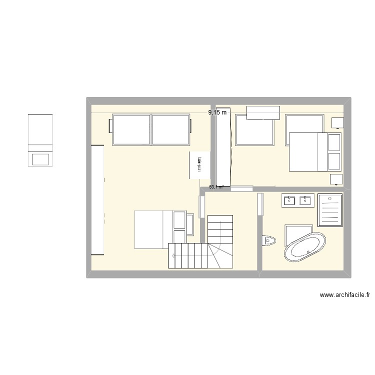 étage1. Plan de 1 pièce et 53 m2