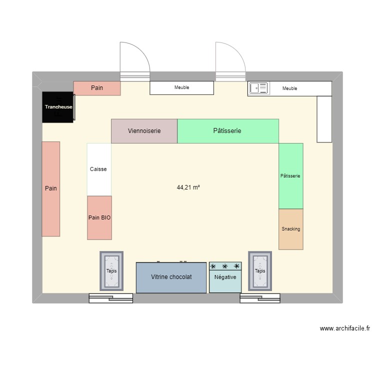 AP boulangerie. Plan de 1 pièce et 44 m2