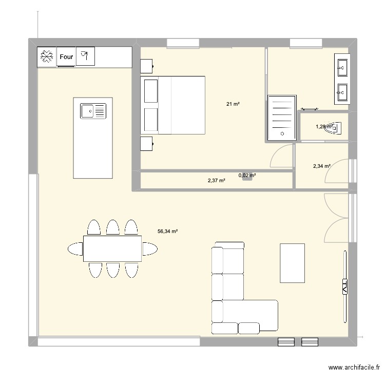 Projet 1. Plan de 6 pièces et 83 m2