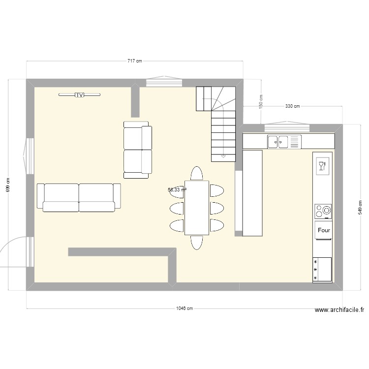 MaisonLGC. Plan de 1 pièce et 58 m2