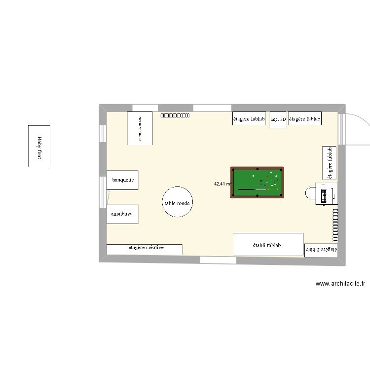 fablab V2. Plan de 1 pièce et 42 m2