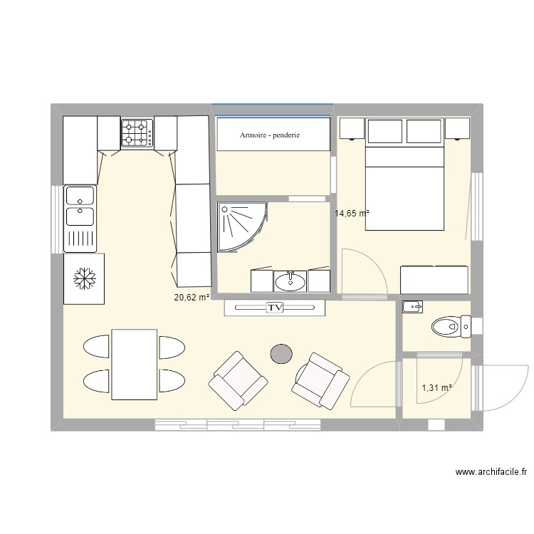 jardin. Plan de 3 pièces et 37 m2