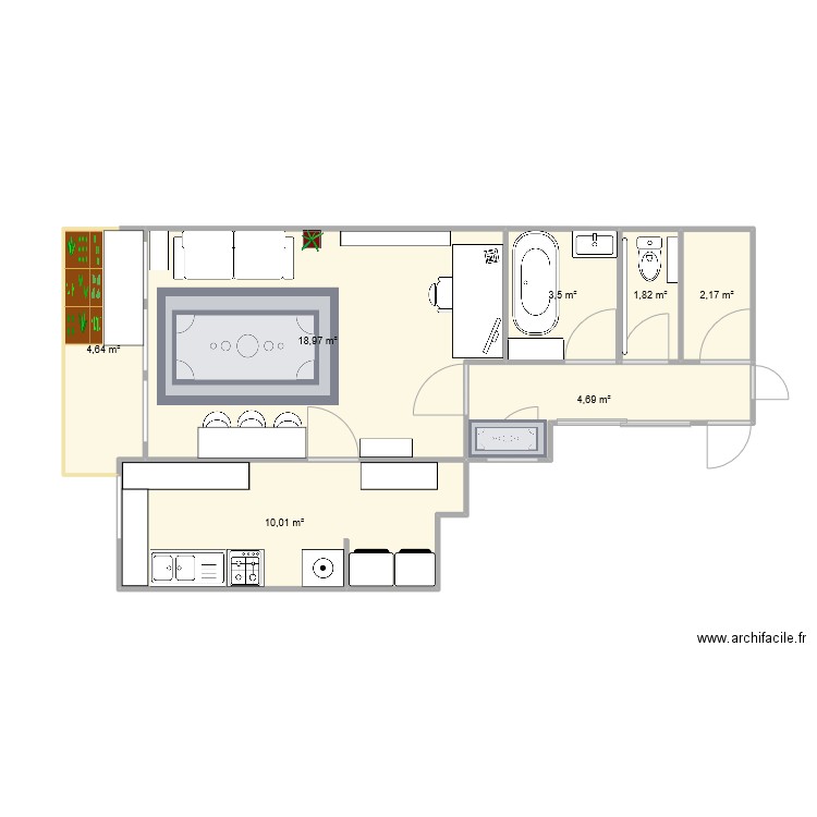 appart. Plan de 7 pièces et 46 m2