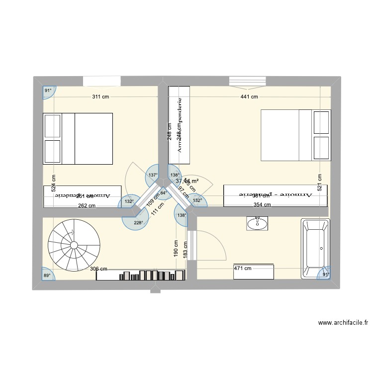 Etagé 1. Plan de 1 pièce et 37 m2