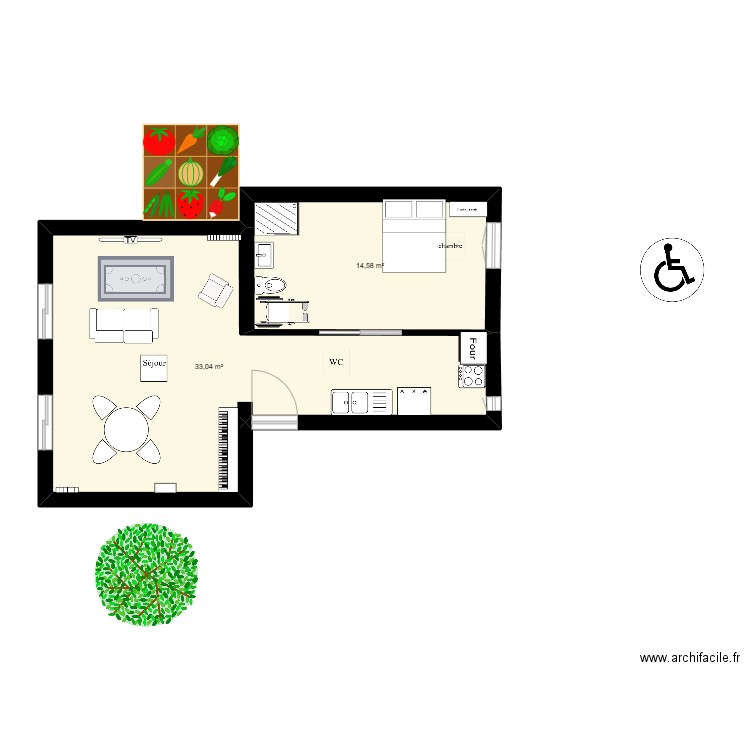 plan maison andréa. Plan de 2 pièces et 48 m2