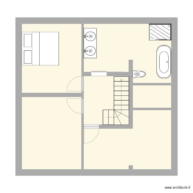 Maison 1er étage. Plan de 6 pièces et 59 m2