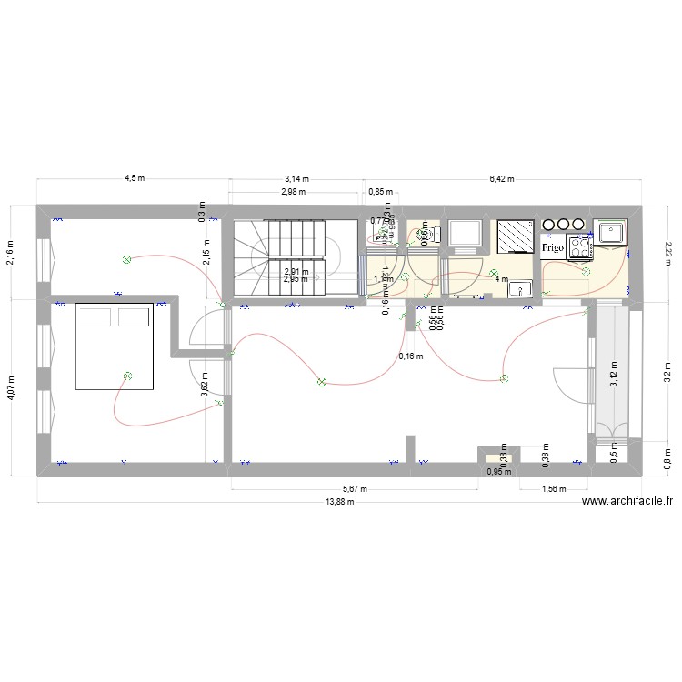 pal1. Plan de 11 pièces et 34 m2