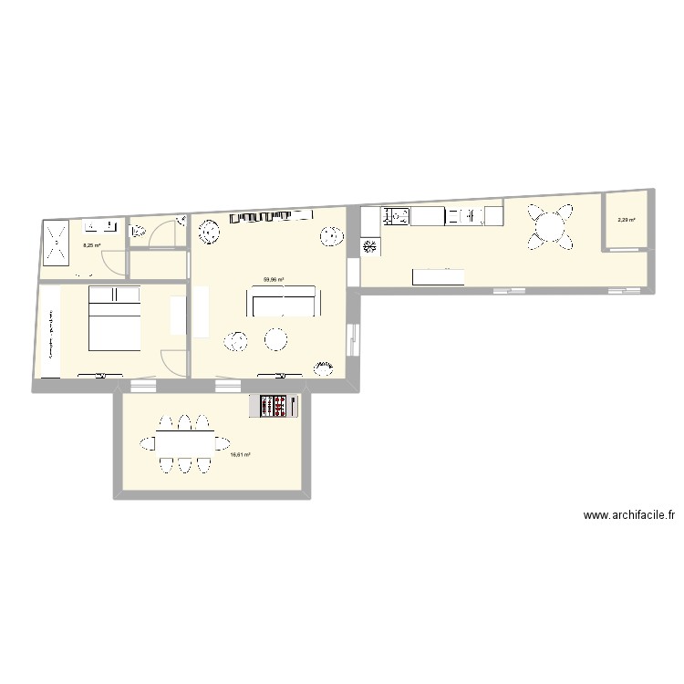 ETAGE. Plan de 4 pièces et 87 m2