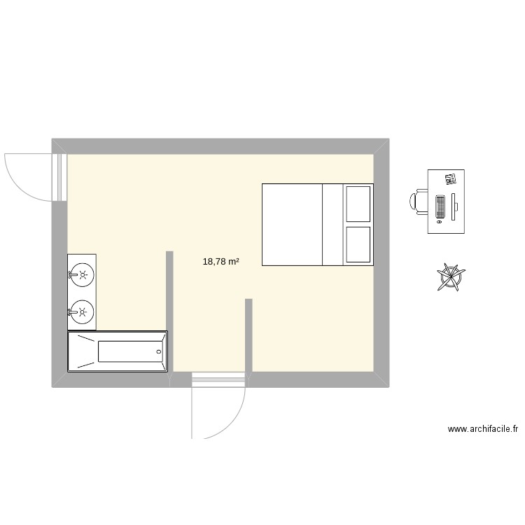 chambre 4. Plan de 1 pièce et 19 m2