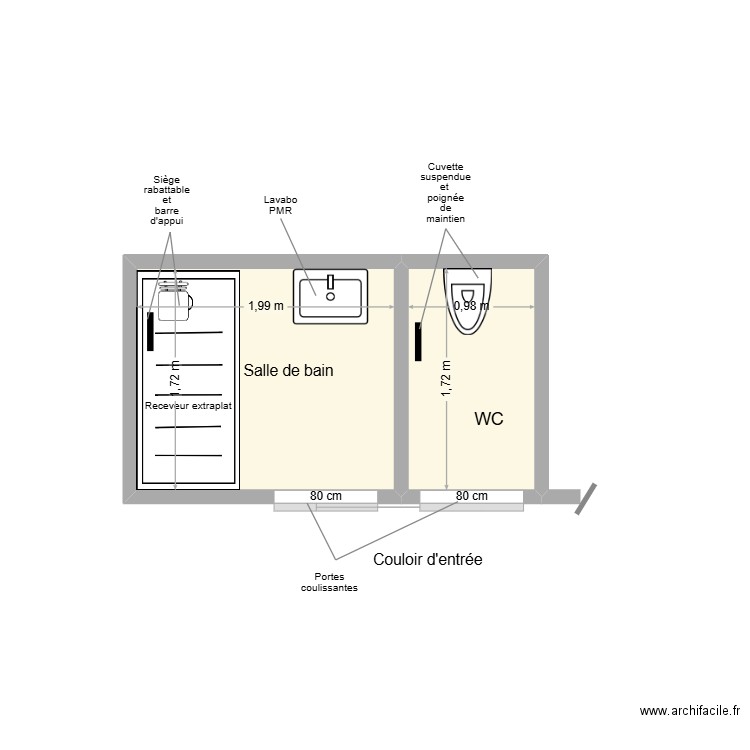 ORLIAC SDB Adaptation 2. Plan de 2 pièces et 5 m2