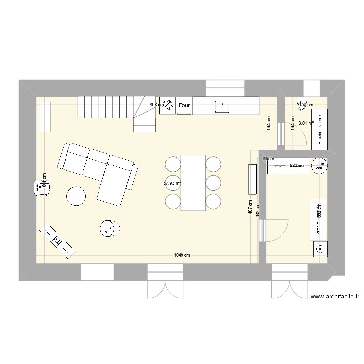 avenant. Plan de 2 pièces et 61 m2