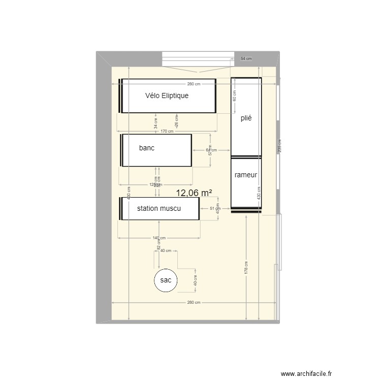 salle de sport. Plan de 1 pièce et 12 m2