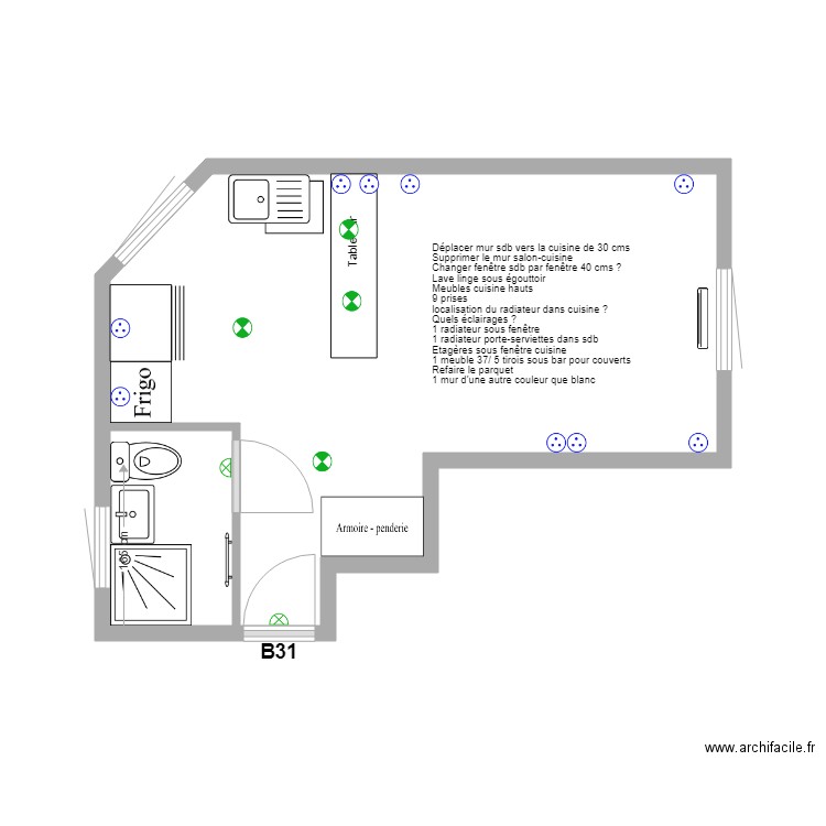 ROSIERS B31. Plan de 2 pièces et 20 m2