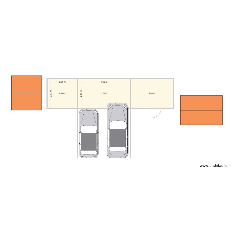 extension. Plan de 3 pièces et 28 m2