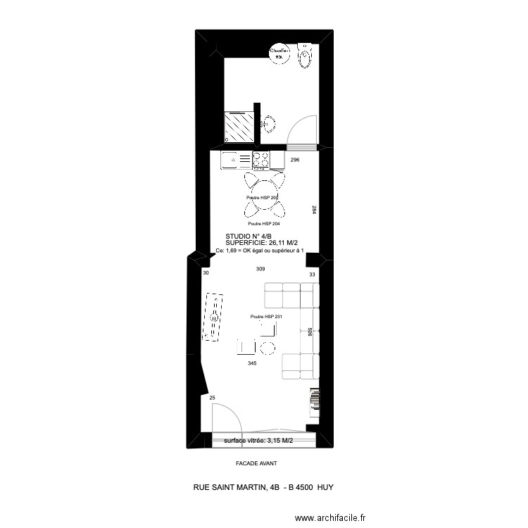 Saint martin . Plan de 1 pièce et 30 m2