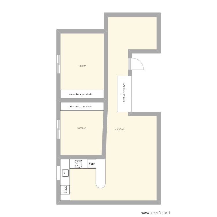 Scie 4. Plan de 3 pièces et 68 m2