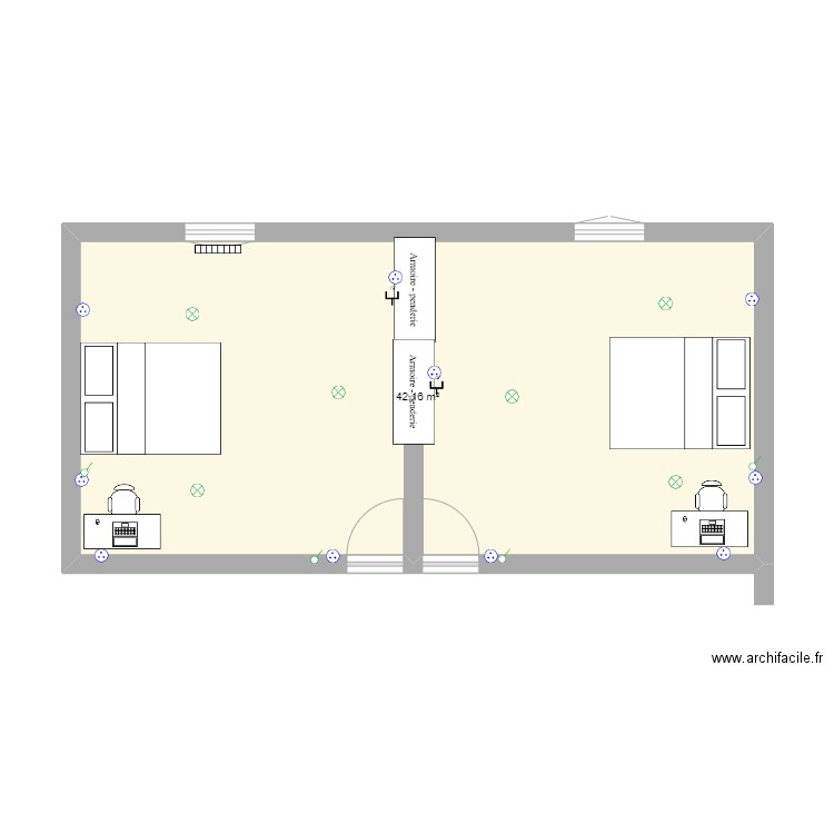 CHAMBRES. Plan de 1 pièce et 42 m2