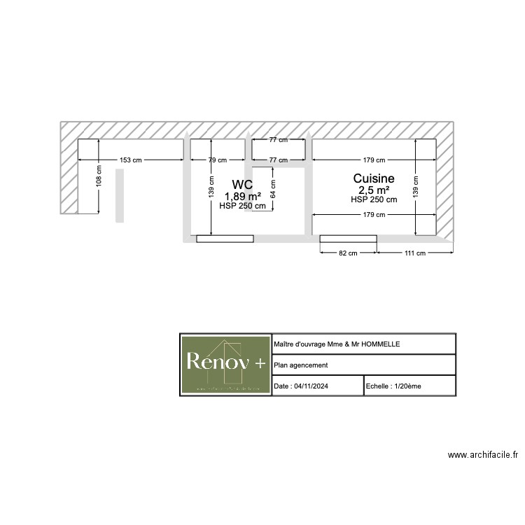 Plan agencement HOMMELLE Cabourg. Plan de 3 pièces et 5 m2