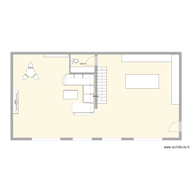 fond grand case É2. Plan de 2 pièces et 104 m2