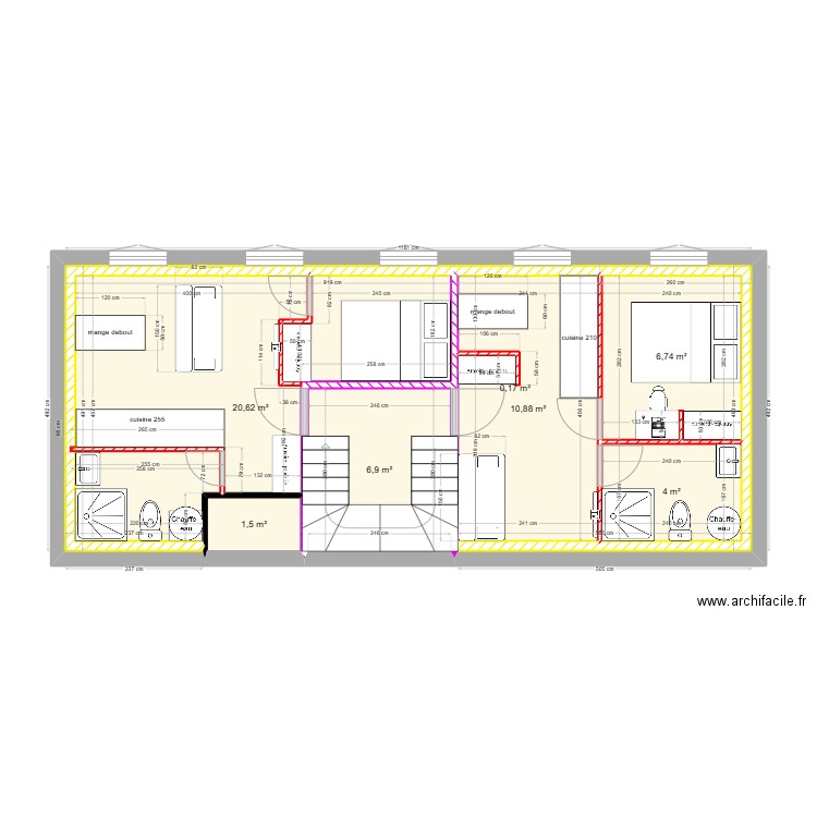 1er étage. Plan de 7 pièces et 51 m2