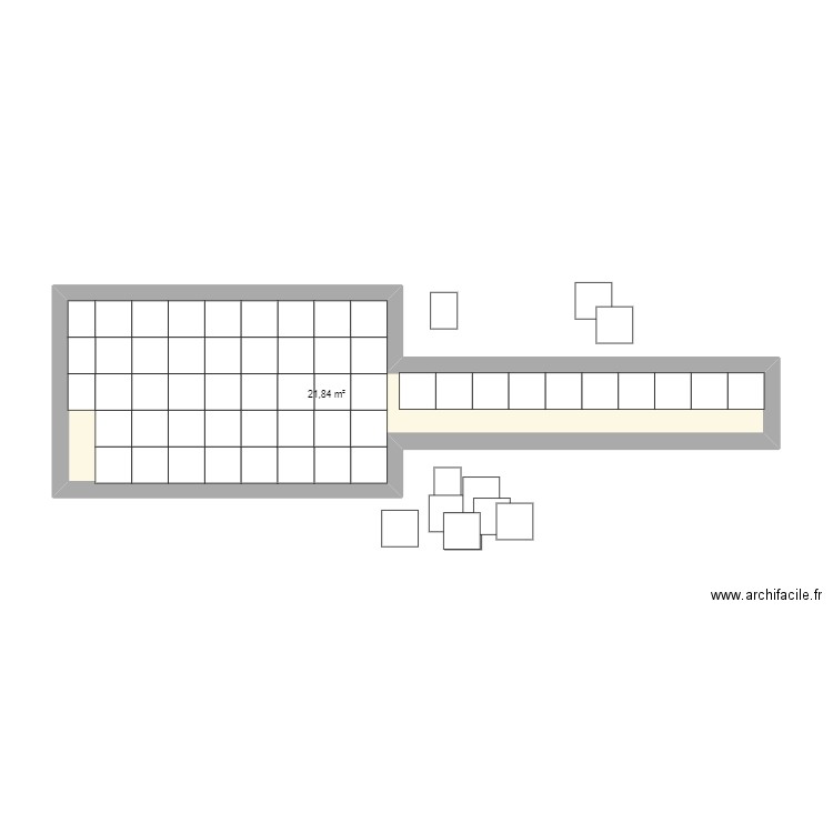 terrasse. Plan de 1 pièce et 22 m2