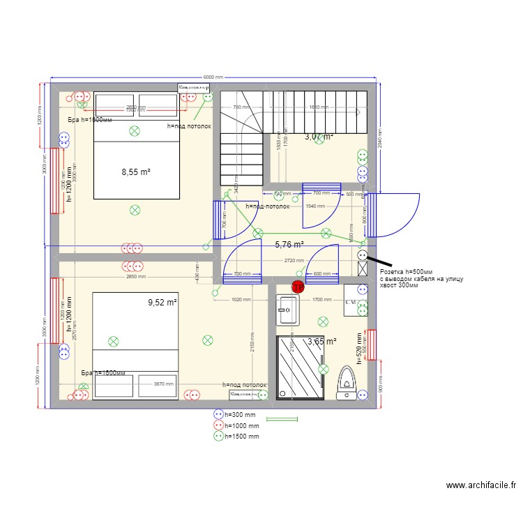 ЕБ 8 эл. Plan de 12 pièces et 95 m2